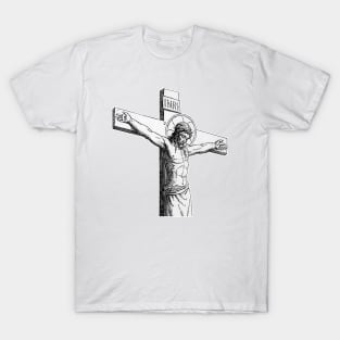 Jesus Christ Nailed to the Cross Sacred Drawing T-Shirt